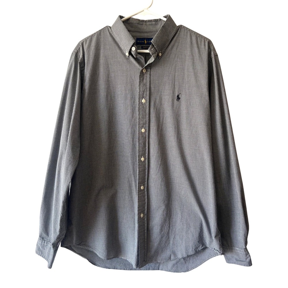 Ralph Lauren Black Gingham Checkered Button Up Shirt Size Large Classic Fit